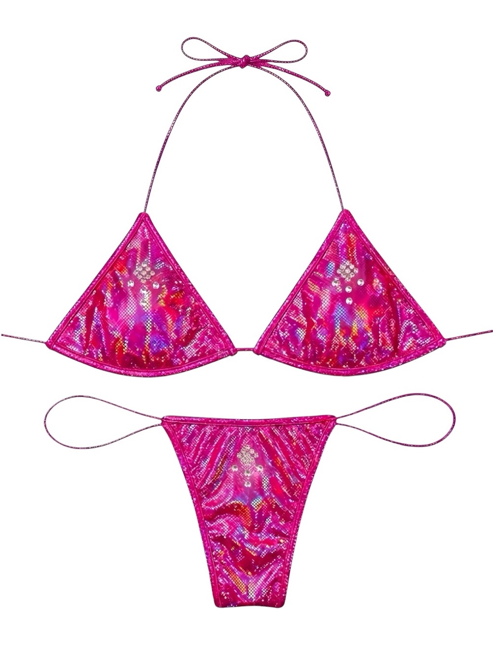 Fuchsia Hologram Rhinestone Microkini - GrlFriday Shop